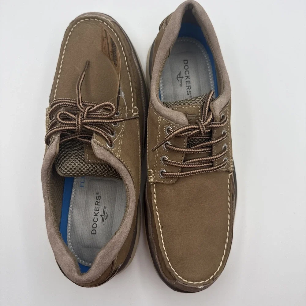 Dockers Men Brown Lace Up‎ Boat Shoes Size 9.5 Tan Laces Fusion Footbed